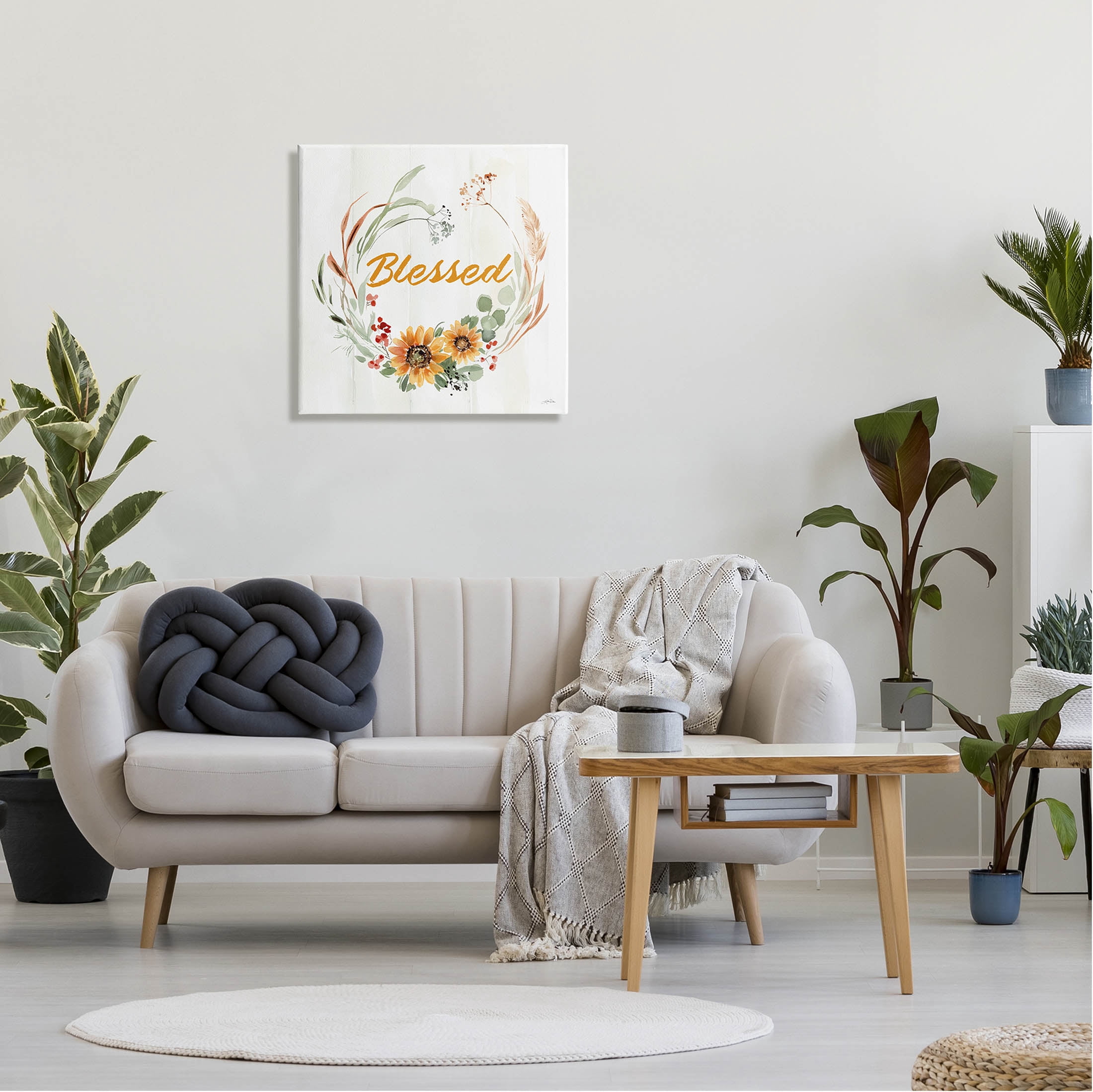 Stupell Industries Blessed Farmhouse Wreath Phrase Graphic Art Gallery Wrapped Canvas Print Wall Art, Design by Katrina Pete