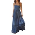thumbnail image 1 of SUNSIOM Femmes Licol Cou Robe Longue Couleur Unie Plissée Ourlet Dos Nu Robe de Soirée pour Beach Club Été Streetwear, 1 of 6