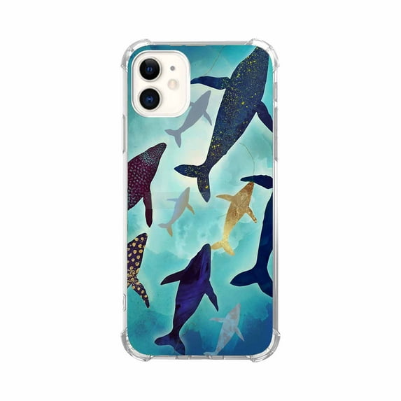 Sea Whales Collage Case for iPhone 12 Mini,Aesthetic Art Design Pattern Soft TPU Bumper Case Cover