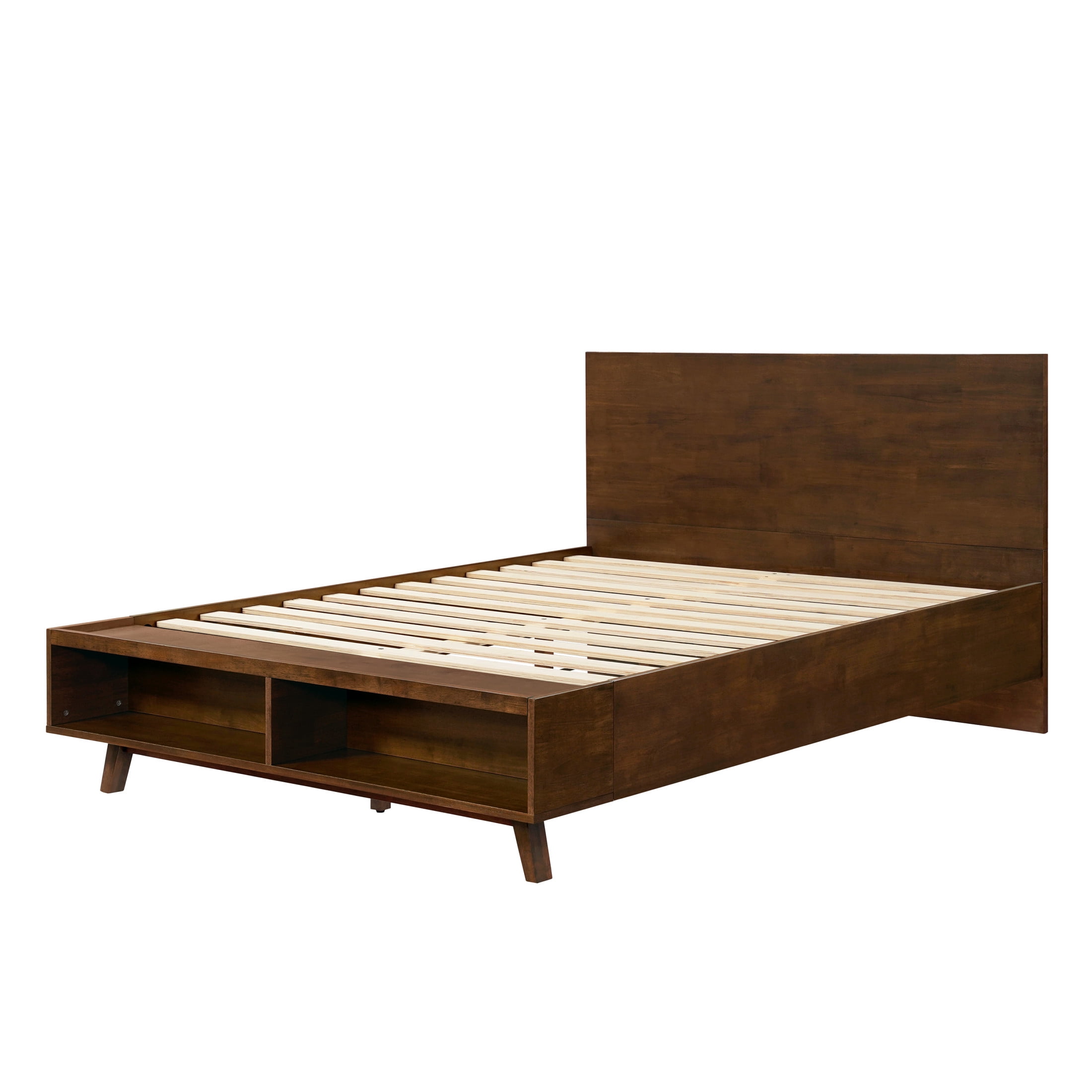 Christopher Knight Home Solid Wood Platform Bed Frame with Footboard Storage Space, Queen, Walnut