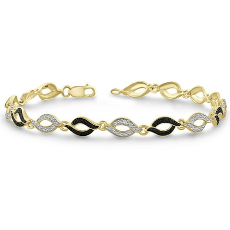 Black Diamond Gold Bracelets - Black and White Diamond Accent 14kt Gold over Silver Fashion Bracelet, 7.5
