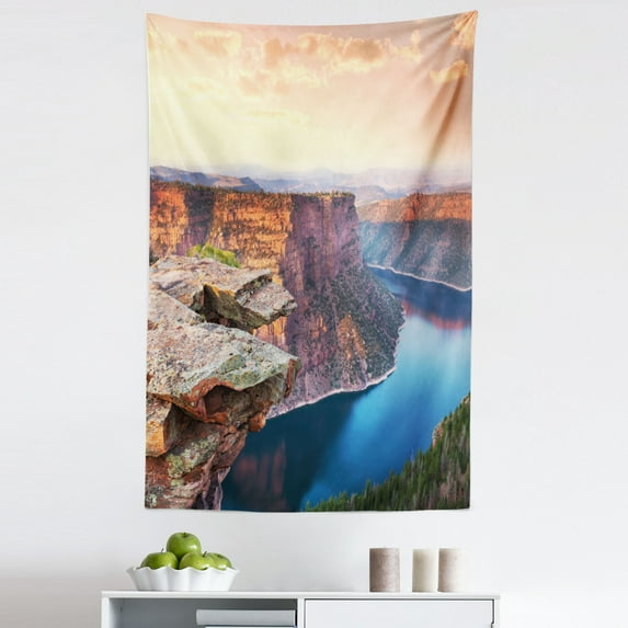 Wyoming Tapestry, Aerial Vista Photo of Flaming Gorge National Recreation Area Panorama at Sunset, Fabric Wall Hanging Decor for Bedroom Living Room Dorm, 5 Sizes, Multicolor, by Ambesonne