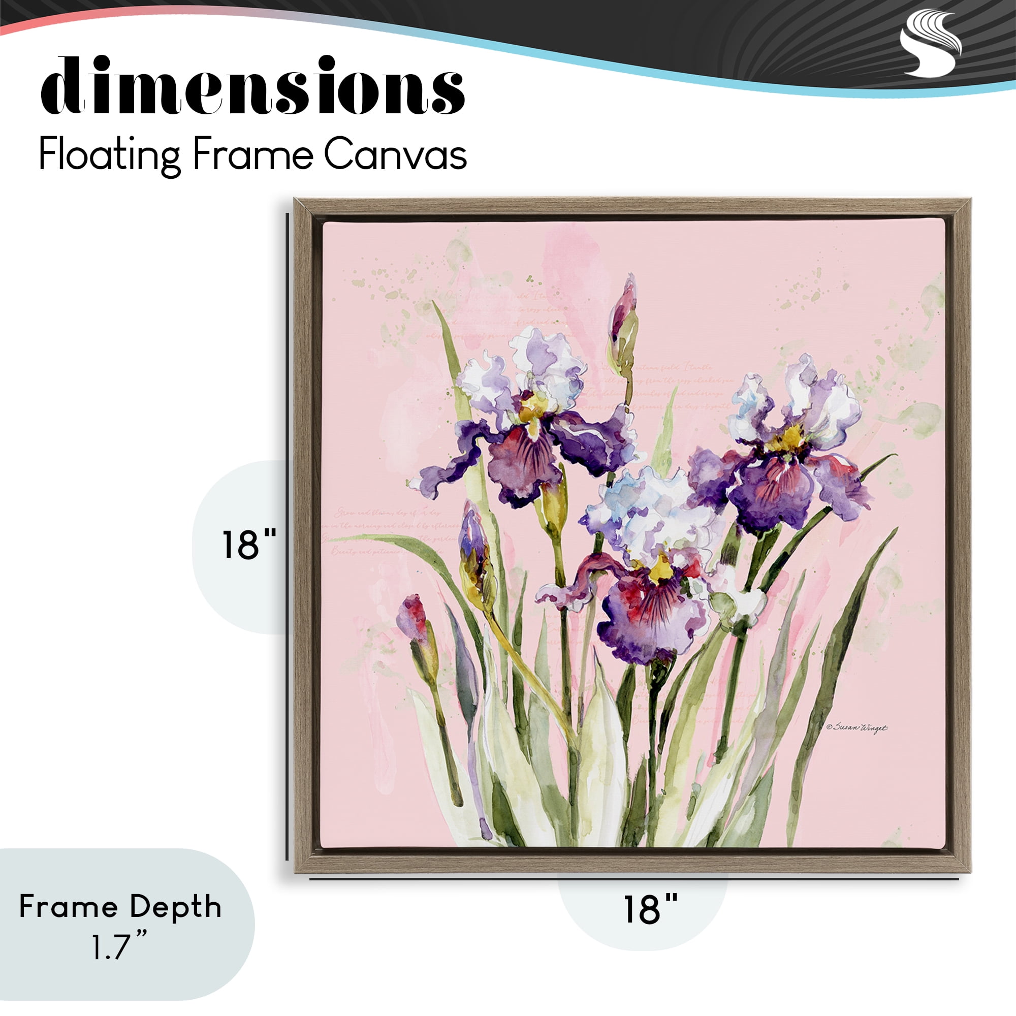 Stupell Industries Purple Irises on Pink Brown Framed Floater Canvas Wall Art, design by Susan Winget