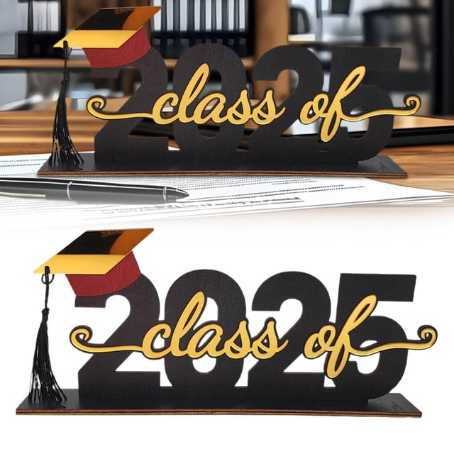 Black And Gold Graduation Decorations Class Of 2025 Congrats Grad Wooden Table Centerpieces Graduation Table Decorations 2025 Sign Graduation Photo Prop For Graduation