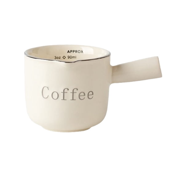 YiJuHui Ceramic Measuring Cup with Handle, 10oz Graduated Milk Frothing Pitcher for Latte Art, Espresso Coffee Bar Accessories, Barista Tools for Home Cafe, White
