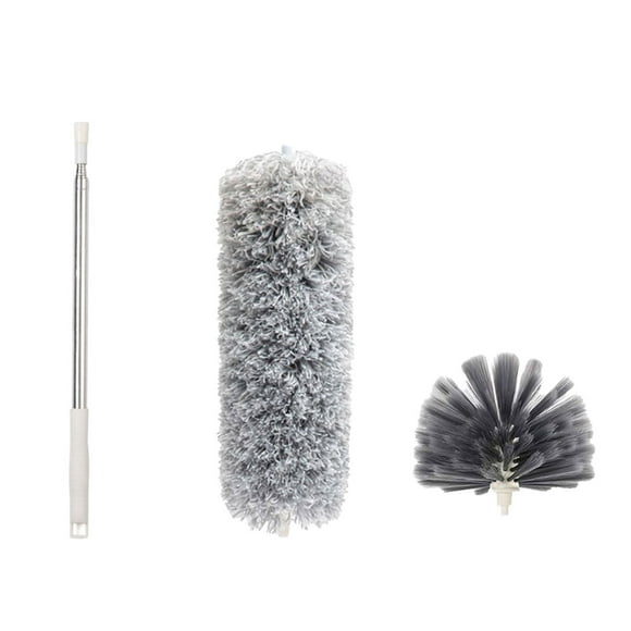 EGNMCR Duster With Extension Pole(Stainless Steel), 100 In Extra Long Microfiber & Domed Cobwebs Double Replacement Heads Extendable Dusters Dust brush