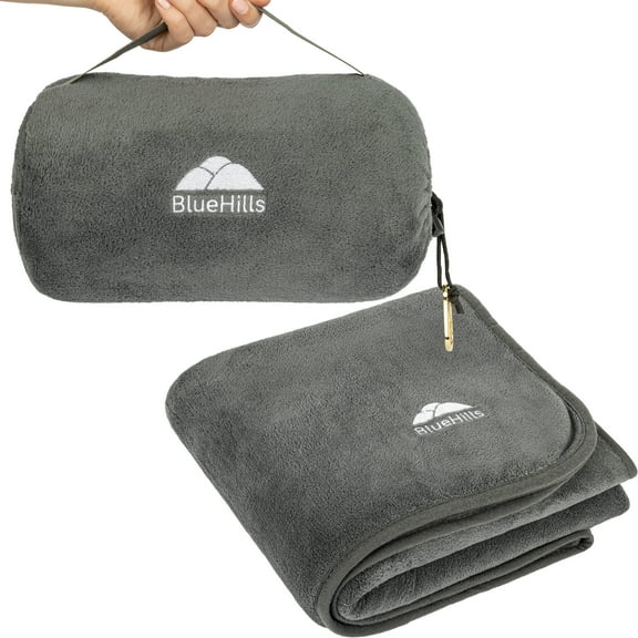 BlueHills Travel Blanket Rolled Premium Soft Plush Airplane - Gray R01