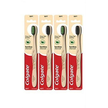 Colgate Charcoal Toothbrushes, Eco Friendly Natural Handle, Soft, 4 Count