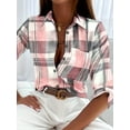 thumbnail image 4 of Chemise à Manches Longues à Carreaux avec Col Polo et Boutons, Poche Décontractée pour Femmes Printemps & Automne, 4 of 6