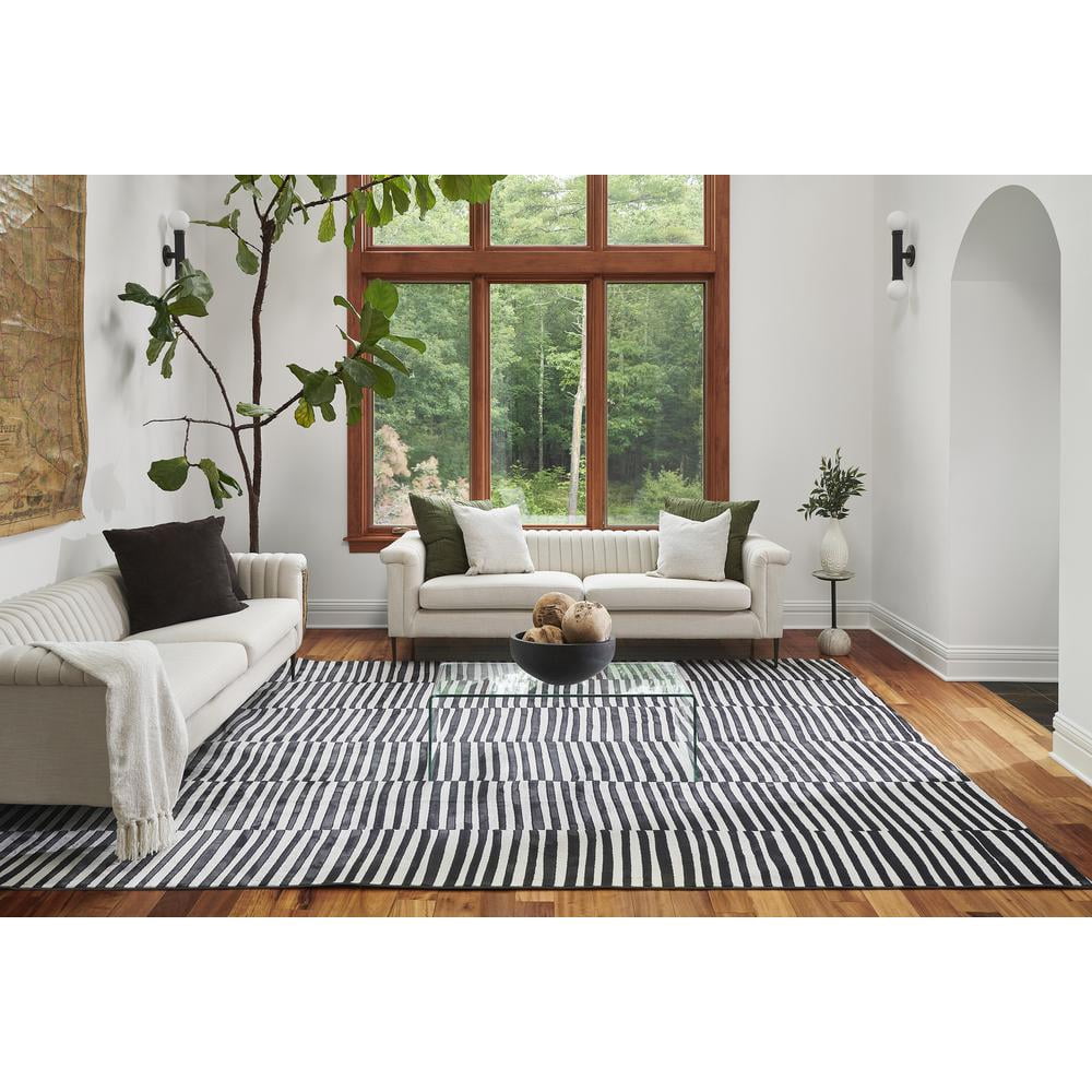 Momeni Xander Polyester Blend Striped Black Area Rug 9'3" X 12'6"