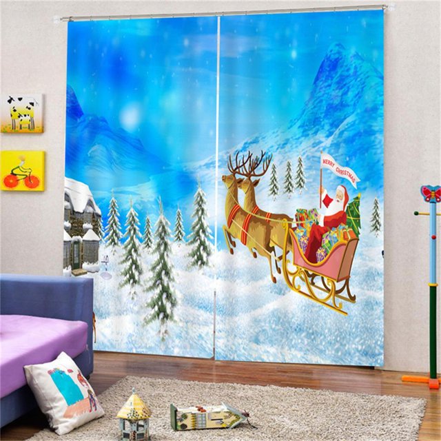 Tratamientos de Ventana Macarena 2 Piezas Moderno Impreso Árbol de Navidad