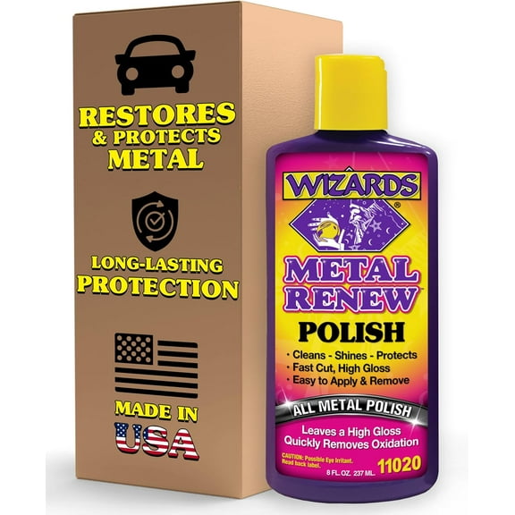 Wizards Metal Polish Cream Metal Renew - Cleans, Shines and Protects All Metals - Cream Fast-Cut Polish and Stainless Steel Cleaner - High Gloss Metal Polish - 8 oz