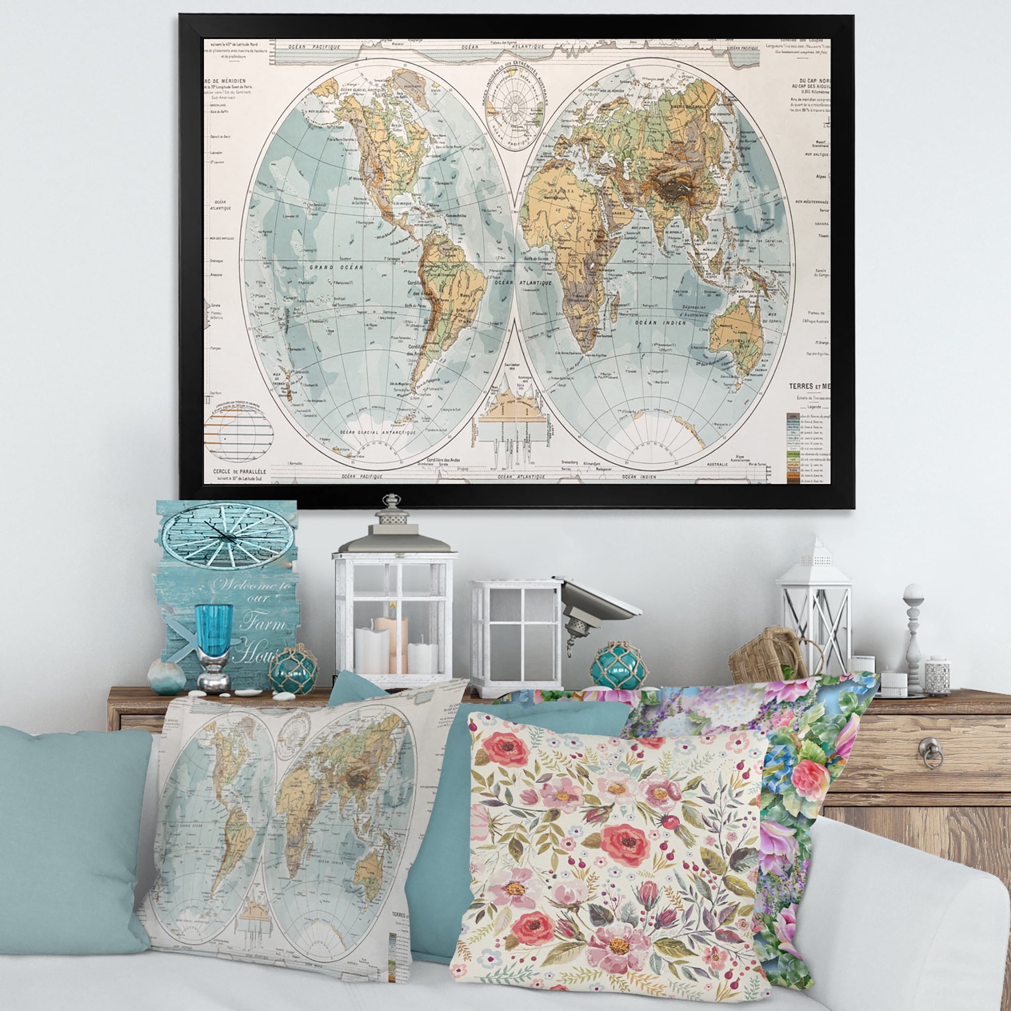 Designart 'Ancient World Map II' Rustic Framed Art Print