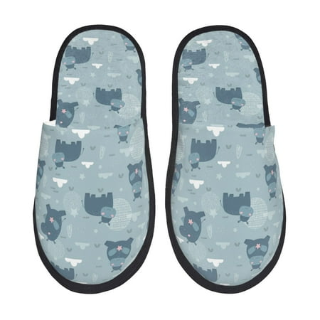 

Fuzoiu Cute Hippopotamus Print Unisex Furry Slippers Plush Indoor Shoes Trendy House Slippers Anti-Skid EVA Sole House Shoes for Home Office and Travel -Large