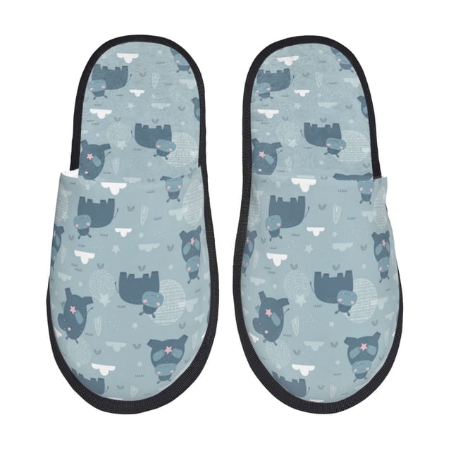 Balery Cute Hippopotamus Pantuflas de Casa de Felpa Silenciosas con Diseño Estampado, Zapatillas Cómodas Antideslizantes de Algodón para Interior-Large