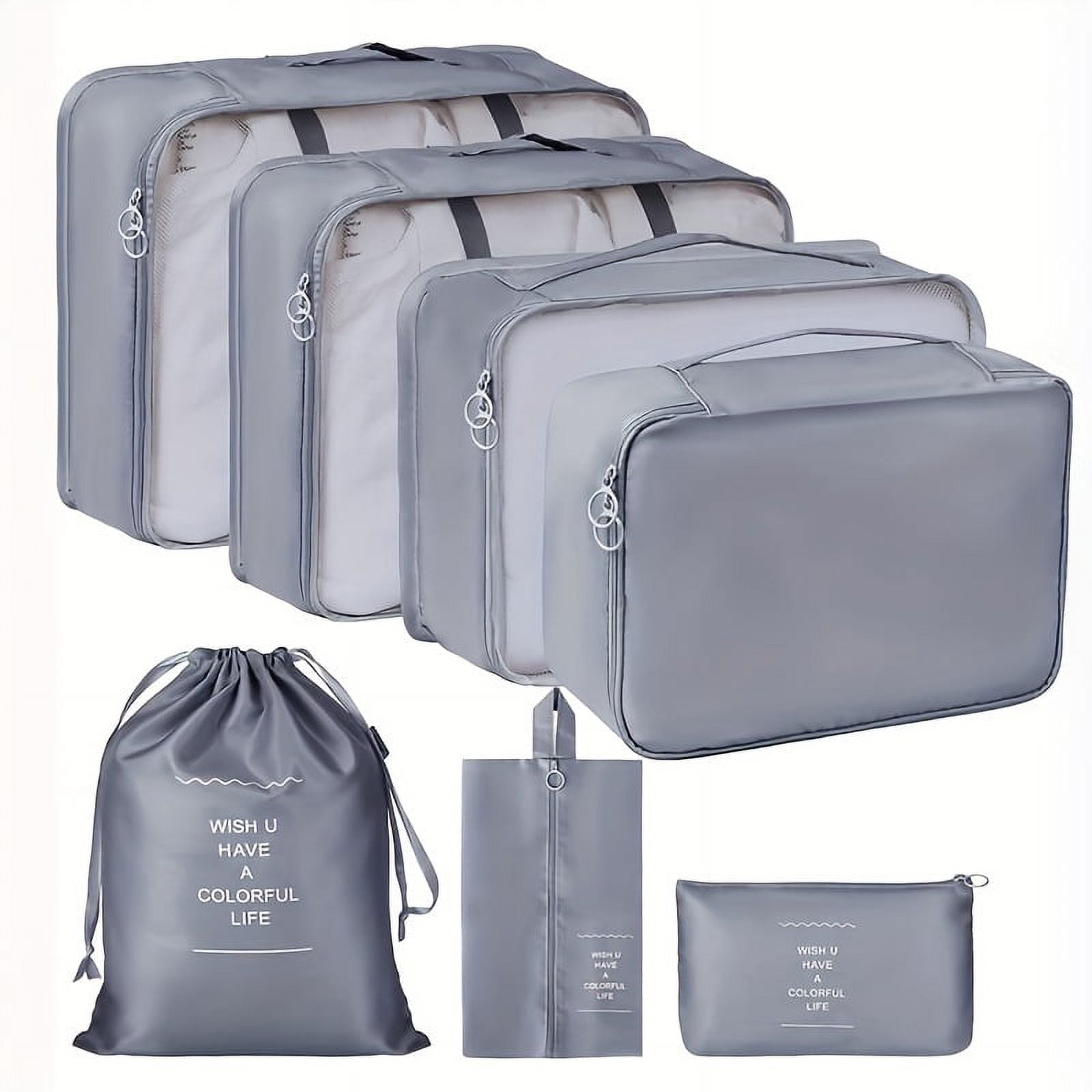 7pcs Set Travel Packing Cubes, Portable Mesh Luggage Storage Bag, Underwear Clothes Organizer Bag With Shoes Bag