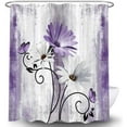 thumbnail image 4 of Rustic Farmhouse Shower Curtain, Farm Purple Daisy Floral Flowers and Butterfly on Country Wooden Shower Curtain for Bathroom, Violet Gray Bathroom Shower Curtains with 12PCS Hooks, 70X84IN, 4 of 6