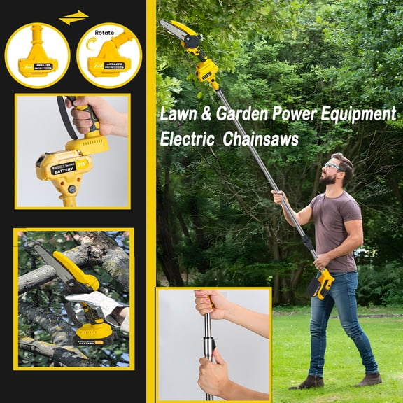 Tereitr Cordless Pole Saw and Mini Chainsaw with Adjustable 5.9ft Pole for Tree Pruning and Branch Cutting, 6-Inch Brushless Electric Chain Saw with 2 Batteries