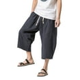 thumbnail image 3 of UKAP Mens Linen Cotton Capri Pants 3/4 Patchwork Loungewear Loose Fit Elastic Waist Wide Leg Baggy Harem Pants, 3 of 4