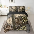 thumbnail image 2 of Manfei Cheetah Leopard Print Bedding Comforter Set 7pcs, Black Brown Queen Bedding Sets, Fashion Geometric Stripes Reversible Queen Sheet Sets, Lightweight Room Decor, 2 of 7