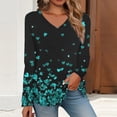 thumbnail image 3 of ManxiVoo Women's Sparkle Glitter V Neck Long Sleeve Top Gradient Printed Shimmering Bodycon Evening Party Blouse for Women L Size Black, 3 of 5
