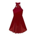 thumbnail image 5 of DPOIS Womens Ruched Chiffon Patchwork Dancewear Leotard Dress Burgundy S, 5 of 7