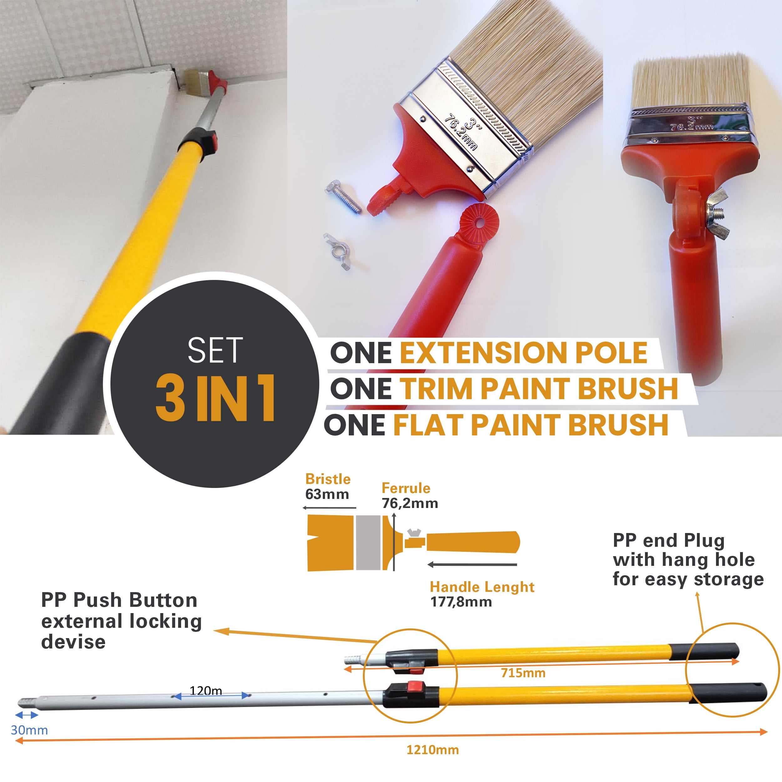 EZ Paint Brush | Angle Adjustable Flat Trim Paintbrush Set with Extension Pole