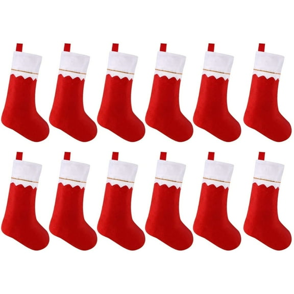 LQQBOX Red Felt Christmas Stockings Bulk 14.17" Xmas Fireplace Santa Socks Christmas Tree Hanging Stockings Decoration Classic Red and White, 12 Pcs