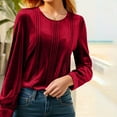 thumbnail image 7 of Womens Dressy Tops Soft Velvet Crew Neck Long Sleeve Elegant Shirts with Pleats Solid Color Casual Party Blouses (XL, Red), 7 of 7