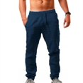 thumbnail image 5 of SDNall Mens Elastic Pants Color Breathable Cotton Linen Loose Casual Pants, 5 of 9