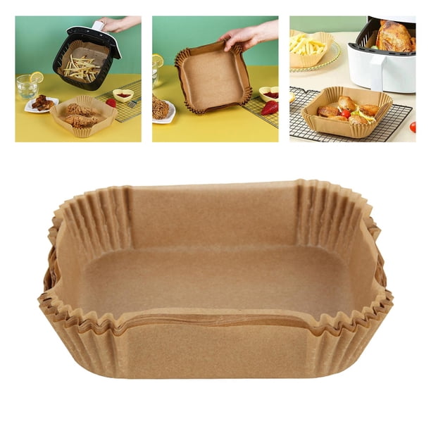 Revestimientos desechables para freidora de aire, revestimiento antiadherente, insertos para hornear de alimentaria para , Madera 25 piezas, 16x16x4.5cm marron-25uds-B- 7.87x7.87x1.97 Macarena Revestimientos de papel para freidora de aire