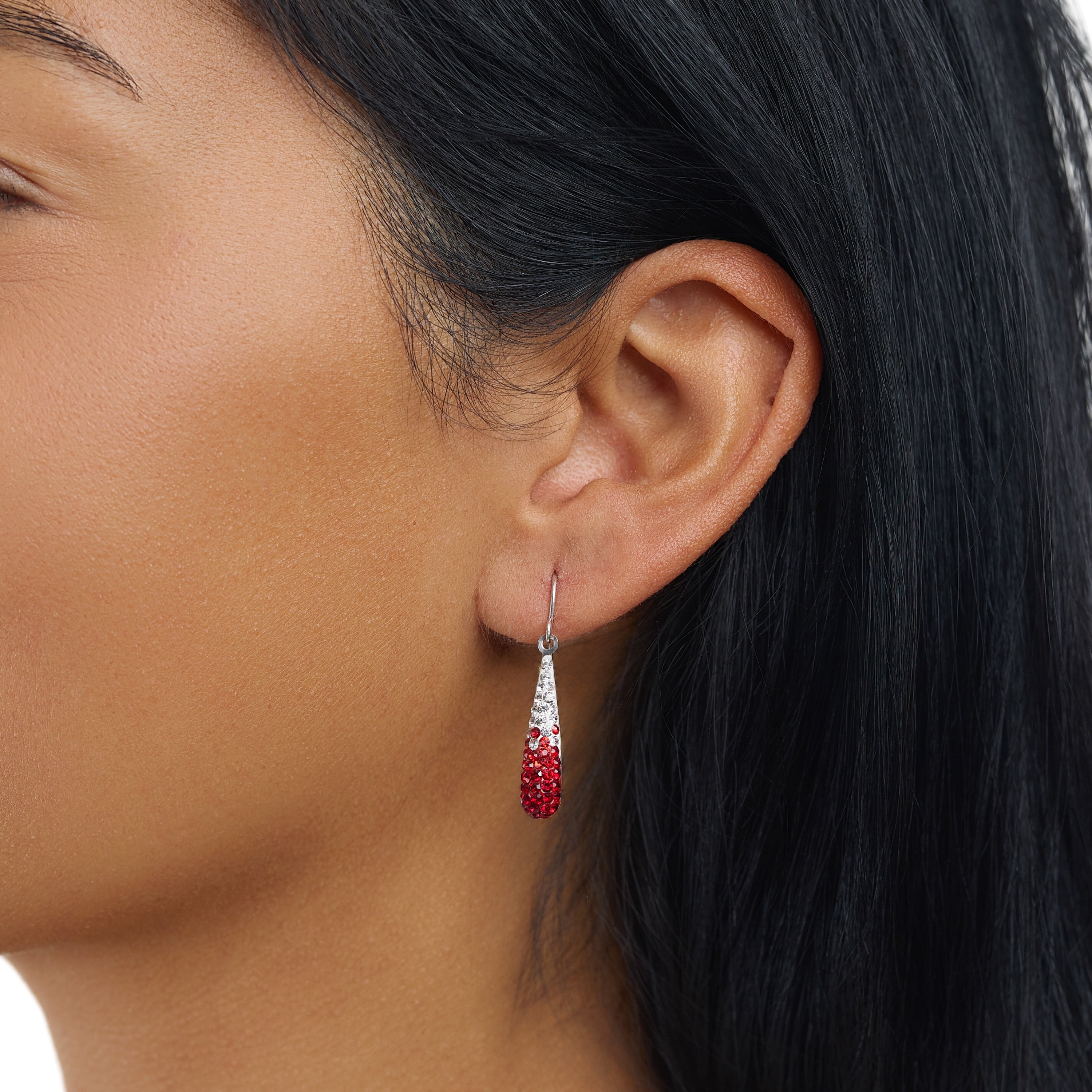 Marisol & Poppy Ombre Red Crystal Teardrop Drop Earrings in Sterling Silver for Women & Teens