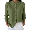 thumbnail image 6 of Sahpxhe Womens Cardigan Sweaters Loose Collared Long Sleeve Button up Knit Cardigan Casual Warm Sweater Coat for Fall Army Green S, 6 of 7