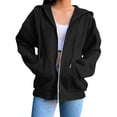 thumbnail image 2 of Women's Zip Up Hooded Sweatshirt with Pockets, Long Sleeve Casual Pullover for Streetwear, Loose Fit Comfort for Fall and Daily Outfits-Black, 2 of 7