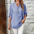 thumbnail image 4 of Warop Women's Plaid Elegant V Neck 3/4 Sleeve Button Down Blouse Shirt with Sleeve Tab for Office Work Daily Wear, 4 of 9
