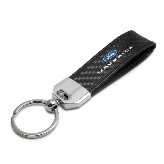 iPick Image for Ford Maverick Real Carbon Fiber Leather Key Chain with Black Stitching, Official Licensed