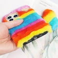 thumbnail image 5 of Compatible with iPhone 14 Pro Max Furry Case with Cute Love Heart Fuzzy Colorful Ball Pendant for Women Girls Cute Plush Case Luxury Bling Diamond Rhinestones Shockproof Protective Cover, 5 of 14