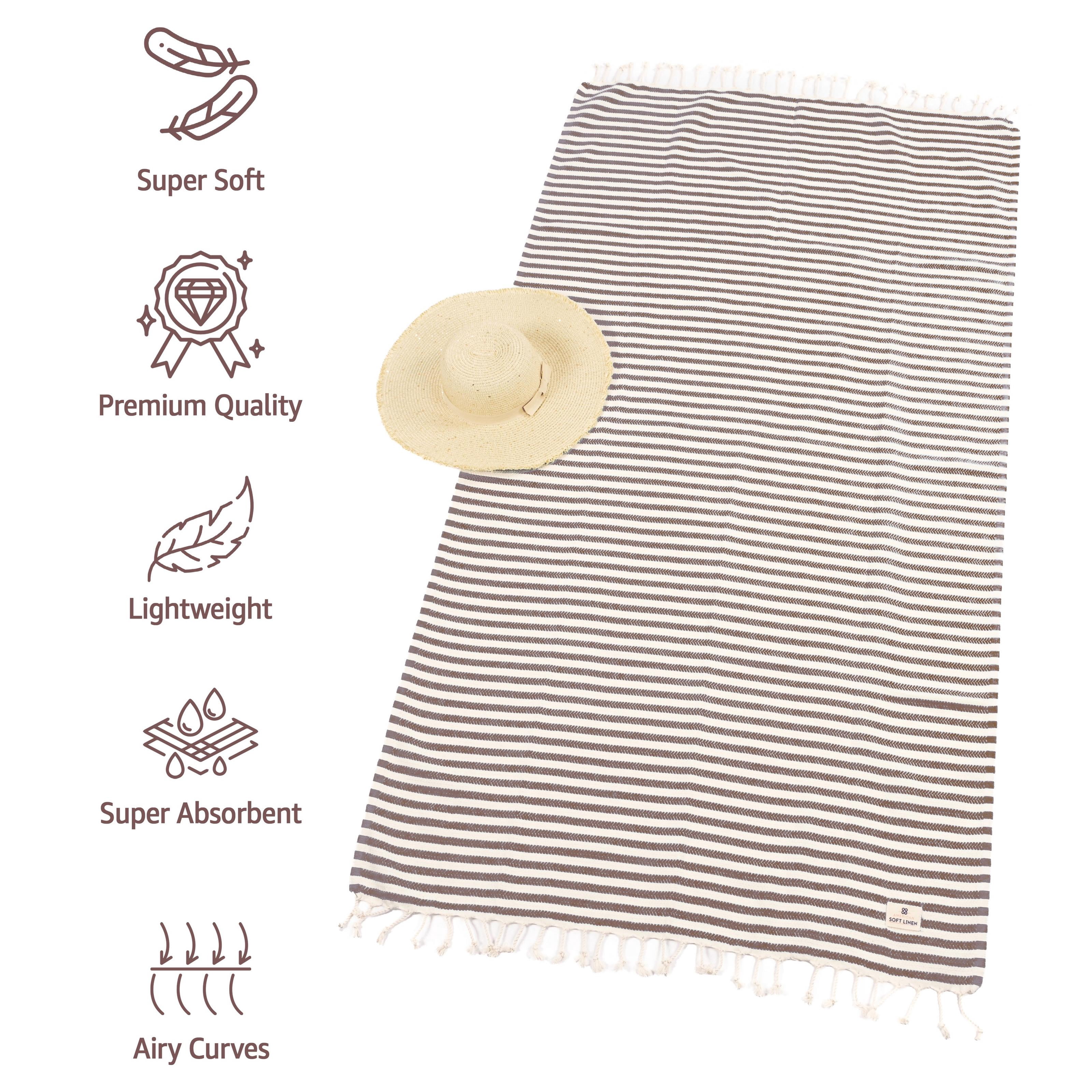 American Soft Linen 100% Cotton Turkish Peshtemal Beach Towels, 35"x60" size 4 Pack Swim Towels for Beach and Pool Towels, Brown