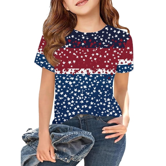 CCRFTGI American Flag Shirts for Kids Boys Girls Size 7 Patriotic 4th Of July Cute Tops American Flag Stars Outfits July 4th Celebration Summer Shirts Festival Tee Tops Navy 12-13 Years