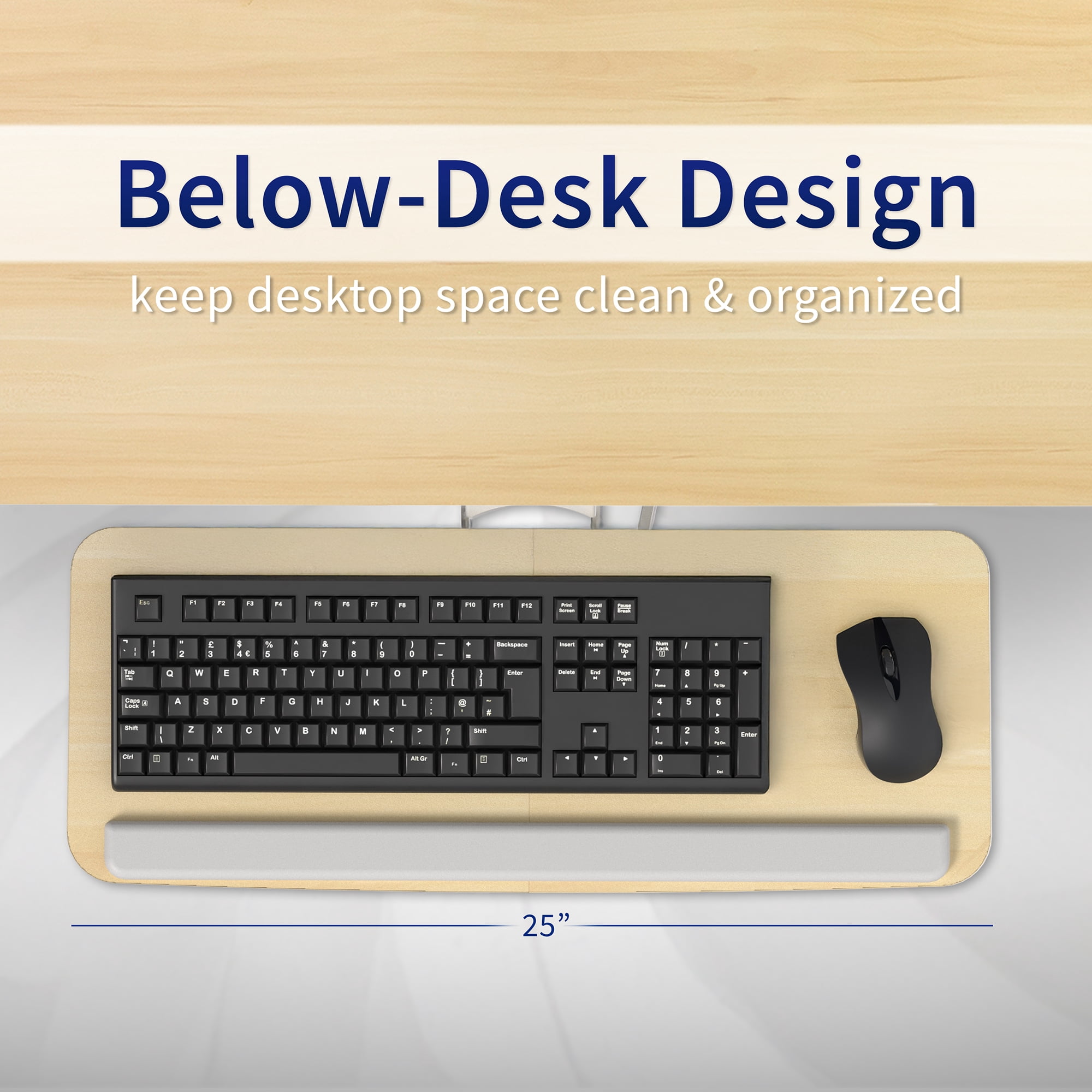 VIVO Light Wood Adjustable Computer Keyboard & Mouse Tray Under Table Desk Mount
