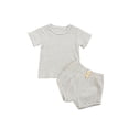 thumbnail image 2 of Kmbangi T-Shirts à Rayures pour Enfants à Col Rond à Manches Courtes + Shorts Taille Haute, 2 of 8