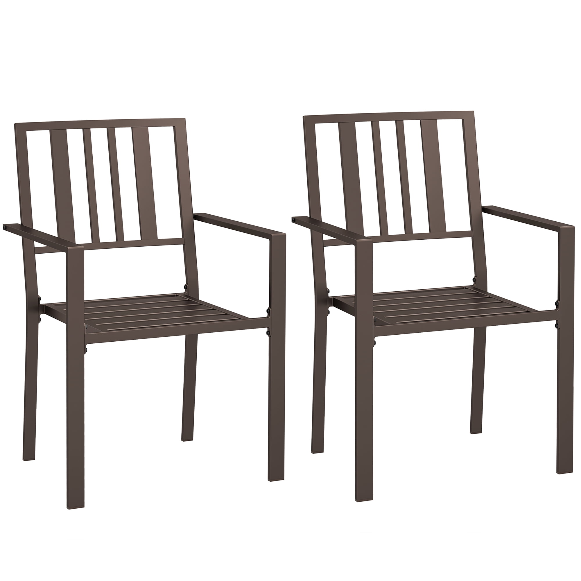 Outsunny Slatted Design Patio Dining Chairs, Set of 2 Stackable Garden Chairs, Dark Brown