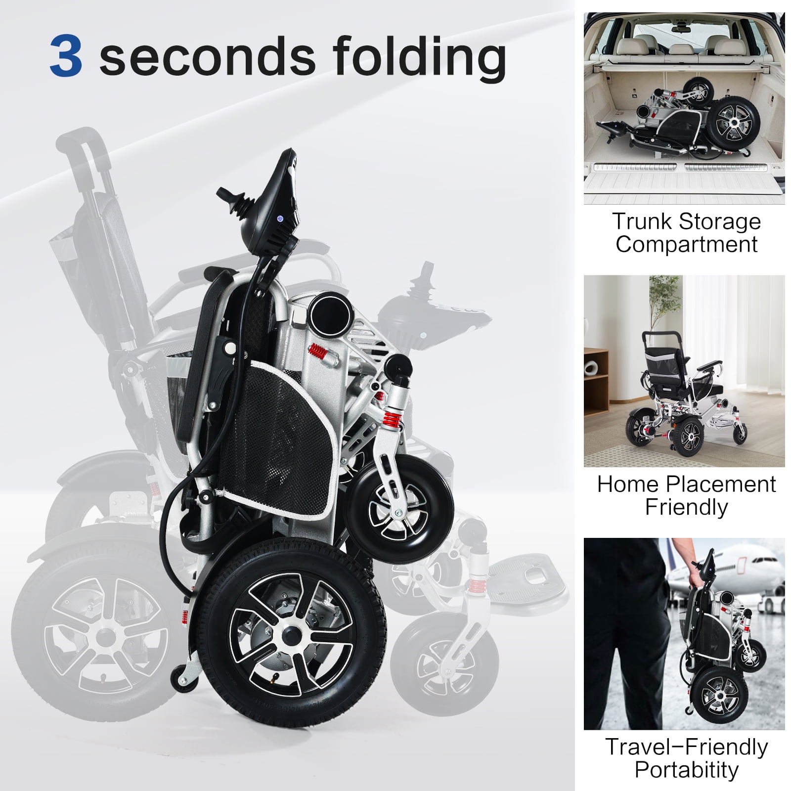 Thland 30+ Miles Long Travel Range, Portable Electric wheelchair for Adults Lightweight Foldable, All Terrain Motorized Power Wheelchair for Seniors Portable, Airline Approved