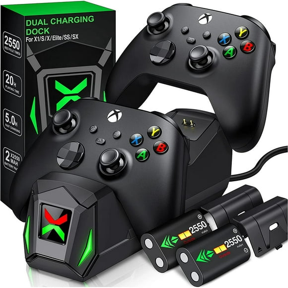 BEBONCOOL Xbox Contrôleur Chargeur Station avec 2 x 2550mAh Batterie Rechargeable pour Xbox Série S/X/Xbox un X/un S/Xbox Élite Contrôleur-Noir