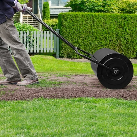 Tenozek Lawn Roller, Push/Tow Behind Water Filled Steel Yard Sod Roller for Garden Backyard, Ball Field, Park (10 Gallon/19.5in, Black)