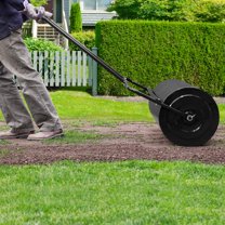 Tenozek Lawn Roller, Push/Tow Behind Water Filled Steel Yard Sod Roller for Garden Backyard, Ball Field, Park (10 Gallon/19.5in, Black)