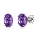 thumbnail image 2 of Gem Stone King 925 Sterling Silver Purple Amethyst Bracelet and Earrings Jewelry Set for Women (7.50 Cttw, Gemstone February Birthstone, Oval 7X5MM, Fully Adjustable up to 9 inch), 2 of 4