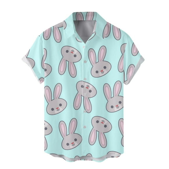 WEAIXIMIUNG Mens Dress Shirts Long Sleeve Pattern Male Easter Day Digital 3D Printing Loose Button Lapel Short Sleeved Shirt Top