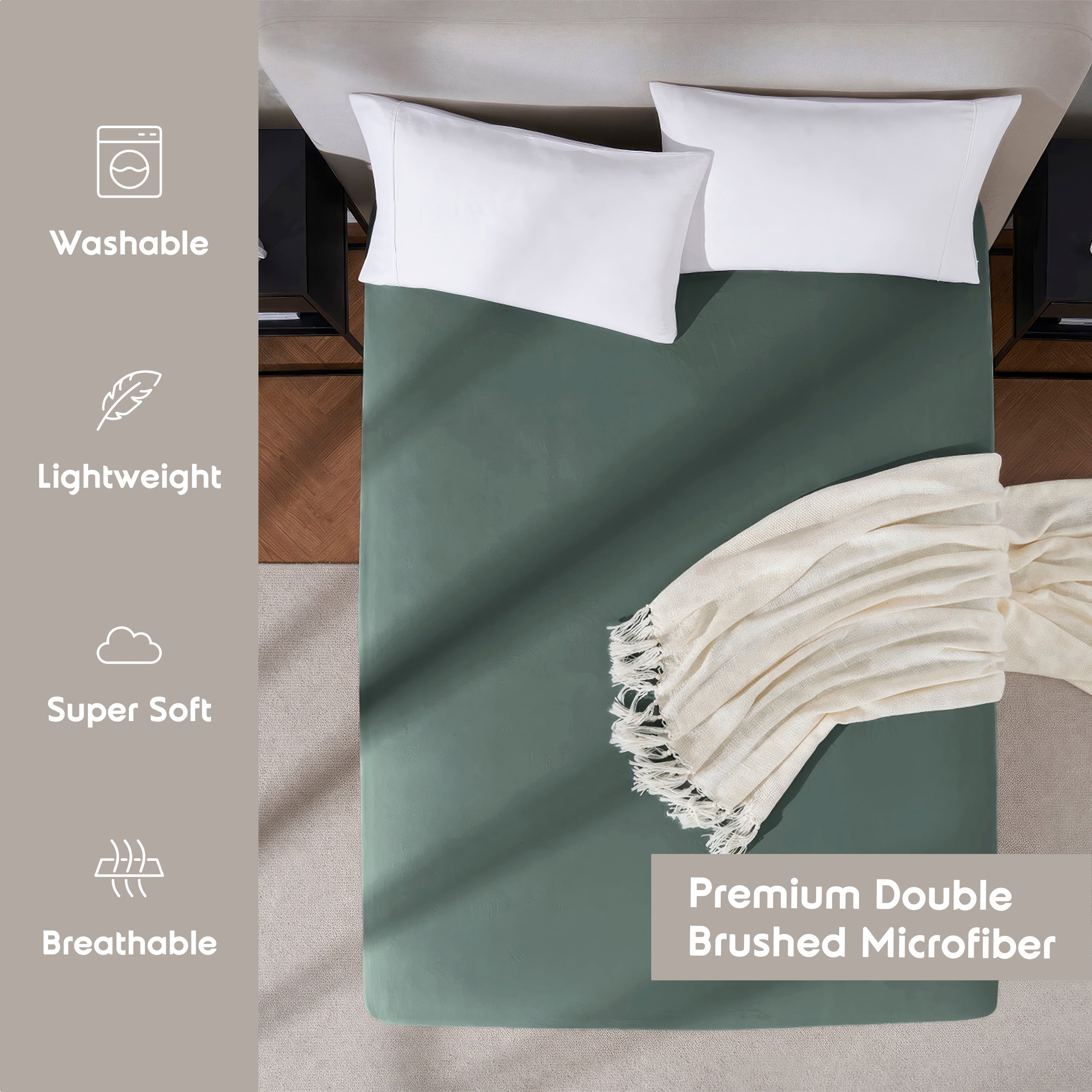 LammaLoe Extra Deep Pocket Twin Fitted Sheet Only, Fits 18" to 24" Mattress, Soft Microfiber Fitted Bed Sheet, Forest Green
