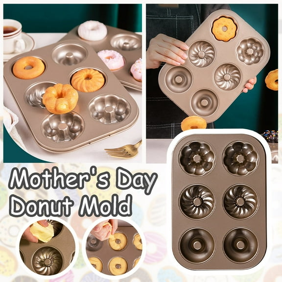 Huayishang Cake Pop Mold 6-In-1 Donut Mold Non-Stick Round Muffin Cake Mold, Kitchen Essentials Clearance Sale Gold